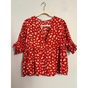 Madewell Puff Sleeve Floral Button Down Top